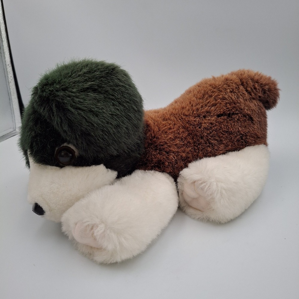 Vtg Toys House Beagle Plush Tri-color Stuffed Animal Sad Eyes Laying Down Green
